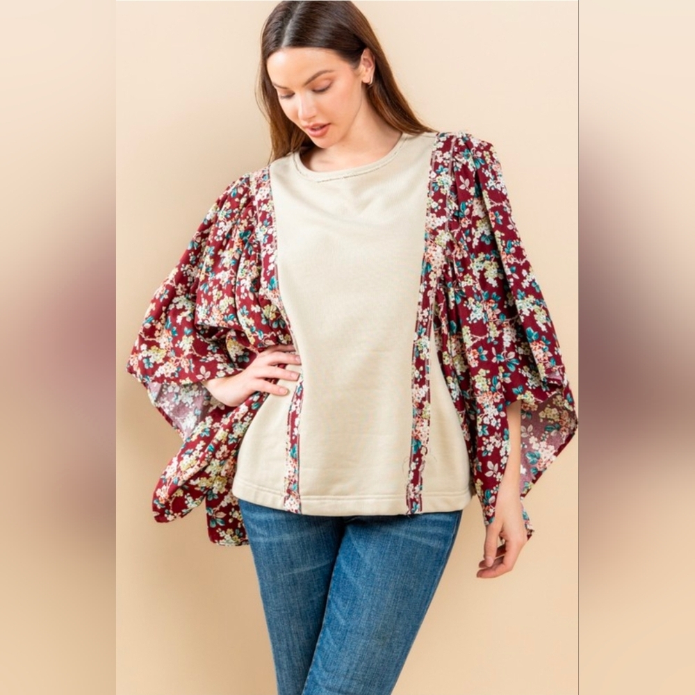 NEW!!! Oddi Floral Flutter Sleeve Blouse, NWT - Picture 2 of 8